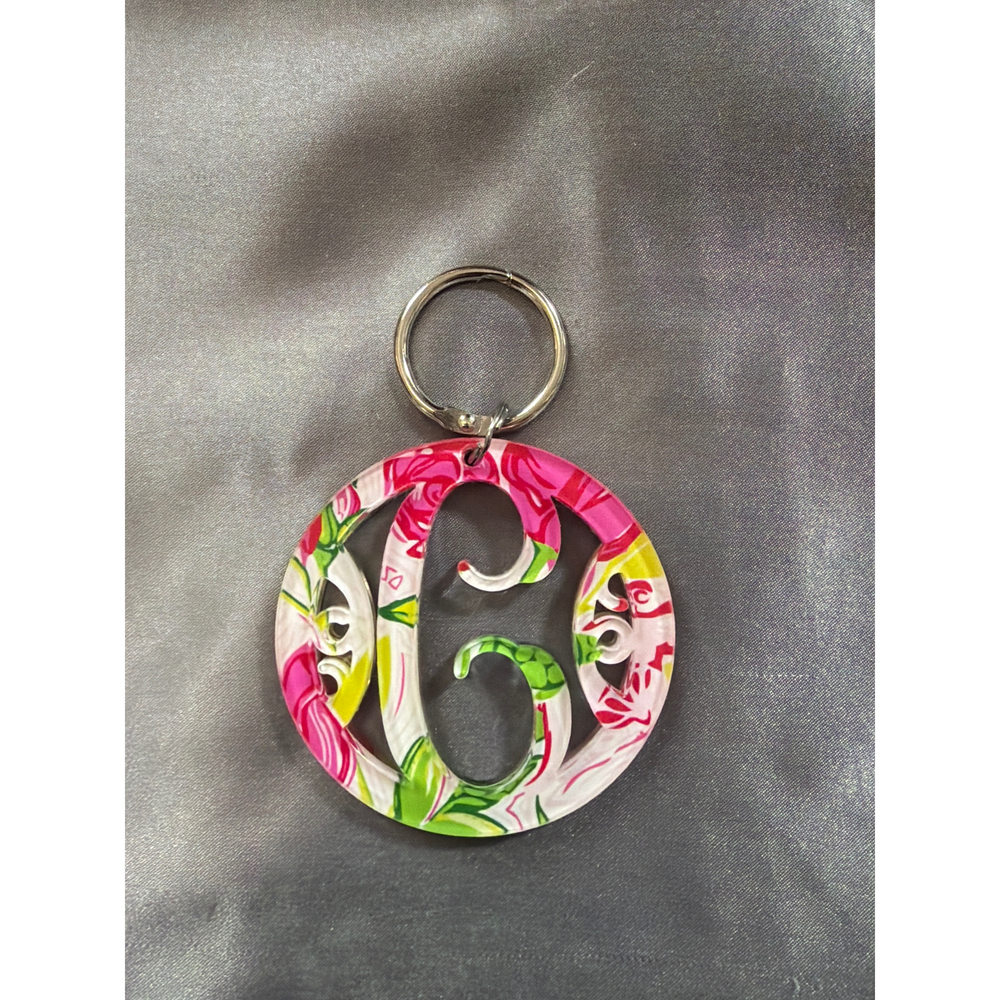 Mono-Grams, User: hsmaloney@gmail.com Floral Monogram Letter G Keychain in Pink - Picture 1 of 2